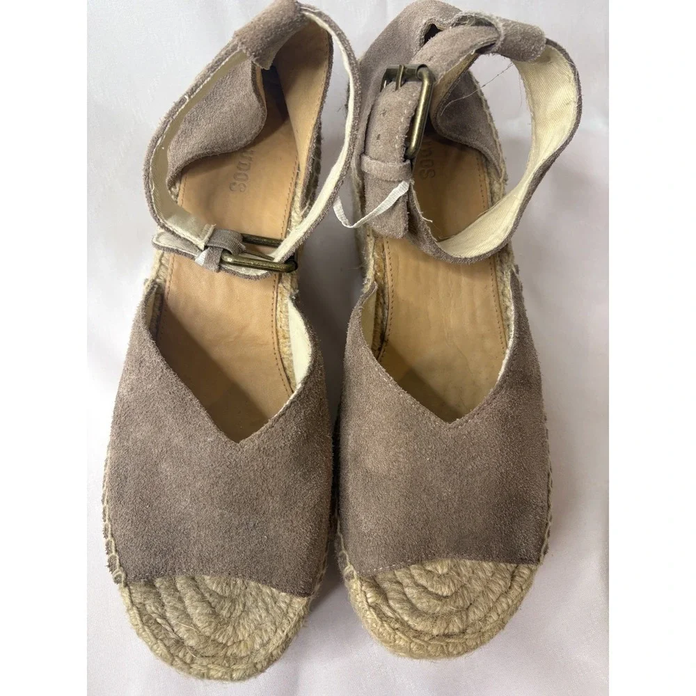 SOLUDOS Women's Taupe Suede Wedge Espadrille Sandals Sz 9 Chic Summer Footwear